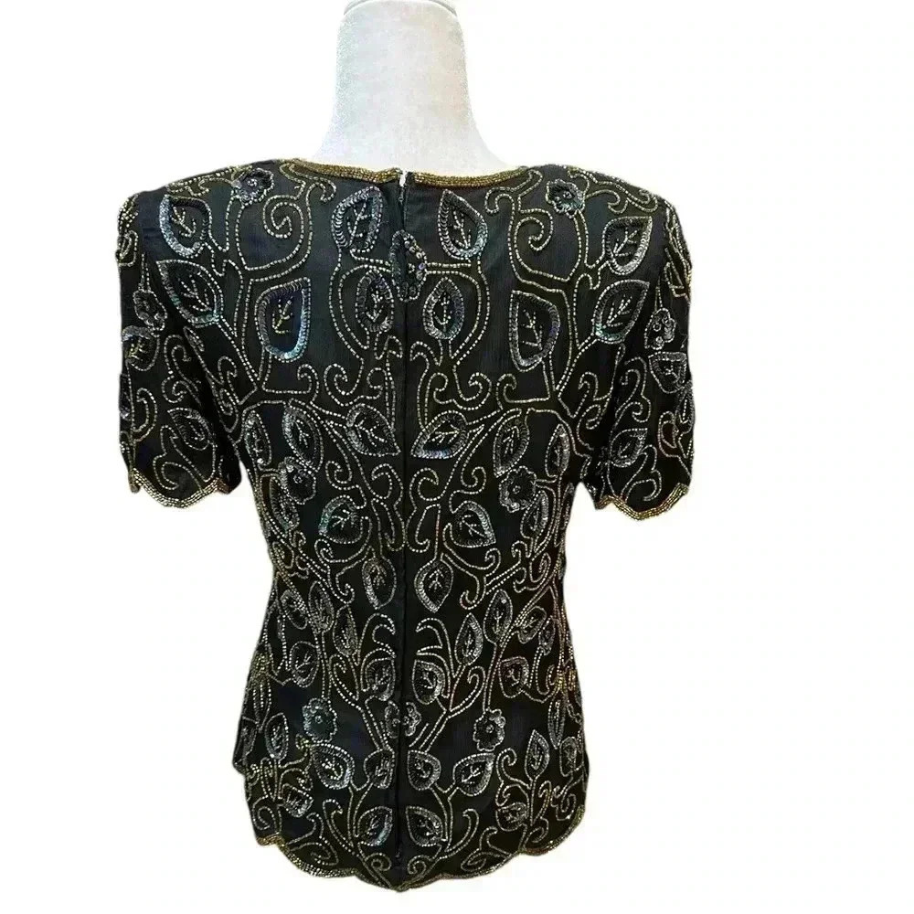 Papell Boutique Elegant Vintage Black & Gold Beaded Sequin Size S - Picture 3 of 7
